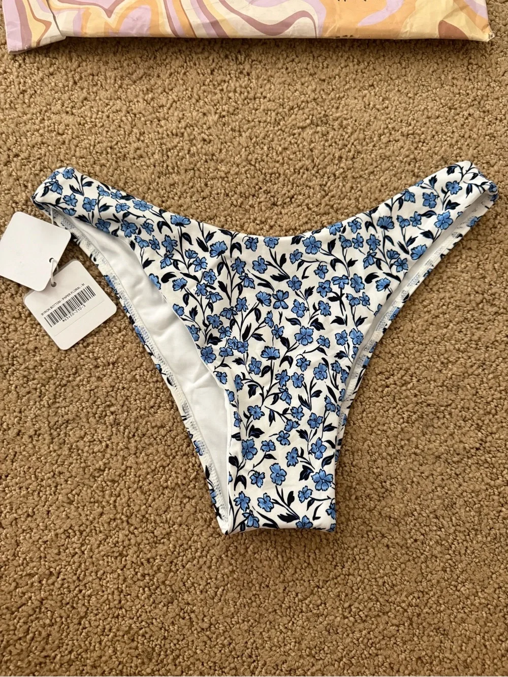Monday Swimwear White Bikini with Blue Floral Print